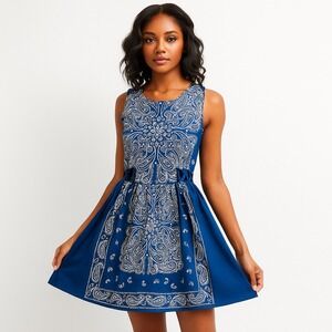 Blue Bandana Print Cutout Waist‎ Sleeveless Mini Dress Topshop Size 4